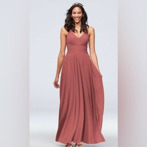 Spaghetti Strap Mesh Cross Waist Bridesmaid Dress - David’s Bridal